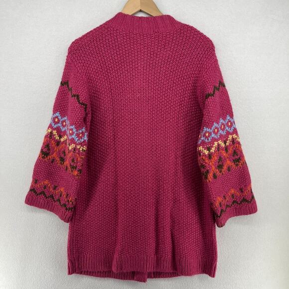 SUNDANCE Sweater PM Petite Fair Isle Thermal Cardigan Button Up Wool Blend Pink - Picture 2 of 16